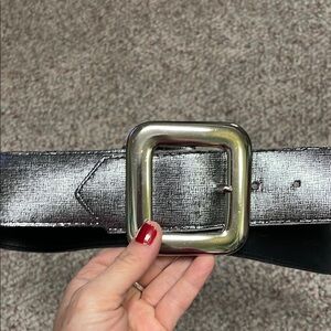 Vintage 80s Silver Metallic Belt with Square Buckle